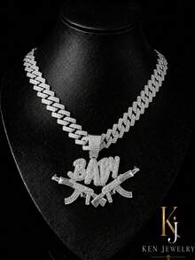 European & American Hip Hop Full Rhinestone Cuban Chain Necklace For Men, BABY Letter Pendant, Street Style Gun-Shaped Pendant, High-End Hip Hop Style Gift - Double Gun Baby - View 2