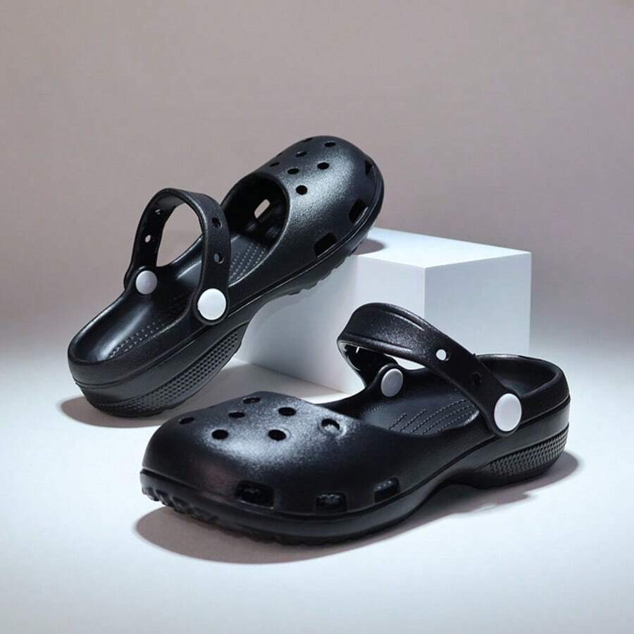 Ballet Style Mary Jane Clogs For Women, 2026 New Summer Outdoor Wear, Soft Sole, Non-Slip, Breathable, Durable, Comfortable Slip-On Sandals, Hollow Design, Beach Sandals, Slouchy Shoes For Teenage Girls, Spring And Autumn New - Black - View 1