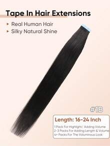 Jessie's Wig 20片/包 50g 貼片式接髮 真人髮絲 絲滑直髮 自然黑 貼片接髮 自然外觀 高品質 1B# - SNatural - 查看 2