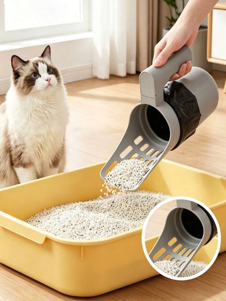 4pcs Large Capacity Cat Litter Scoop + 3 Garbage Bags, Non-Contact Design, Ergonomic Handle And Plastic Structure, Easy To Clean Design, Suitable For Indoor/Outdoor Use, Indoor Pet Care, Modern Pet Supplies, Sturdy Structure - Multicolor - View 1
