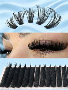 280PCS 60D D Curl DIY Lash Clusters, 8-16mm Mixed Length Natural Fluffy Volume Individual Cluster Eyelashes, Reusable Segmented Fake Lashes For Daily Makeup - D - 查看 6