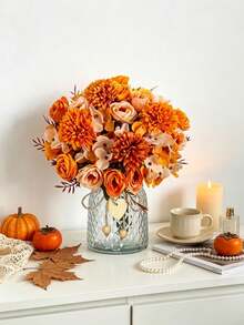 1 pieza Bola de rosa artificial con crisantemo, adecuada para decoración del hogar, decoración de fiestas, decoración de bodas, centro de mesa, decoración de la sala de estar, decoración de otoño, Día de San Valentín, Halloween, regalo de cumpleaños, ceremonia de graduación y otras ocasiones - naranja - Ver 1