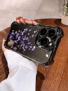 紫色梅花圖案 TPU 手機殼，電鍍防震，適用於 iPhone 17 Pro Max、17 Pro、16e、16 Pro、15 Pro、14、13、12、11、XS、XR。極簡時尚吸震軟殼，優雅設計，男女通用，適合送給朋友的聖誕節、情人節、復活節、婚禮季或生日禮物！ - 黑色 - 查看 2