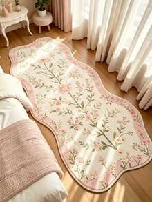 1 pieza Alfombra con forma de rama floral rosa, estilo crema, alfombra decorativa, decoración de dormitorio, alfombra pequeña, alfombra, decoración del hogar, alfombra de sala de estar, alfombra pequeña de sala de estar, alfombra de dormitorio, decoración del hogar de sala de estar, alfombra de exterior, alfombra lavable - Multicolor 10 - Ver 5