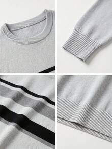 GRDR 1pc Men's Autumn/Winter Casual Striped Knit Sweater - Grey - View 7