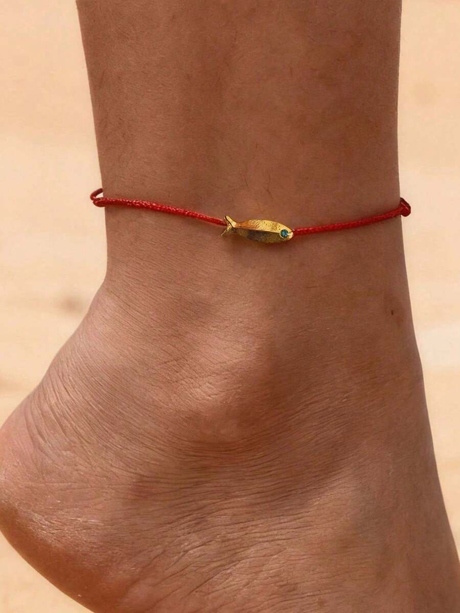 Beach-Style Lucky Carp Ankle Chain, Simple And Versatile, Hand-Woven In Red, Small Fish-Shaped Ankle Cord - Fish Anklet - View 1