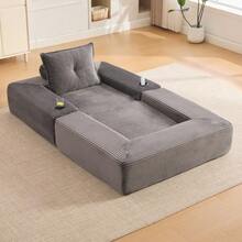 Folding Corduroy Sofa With High-Density Foam And Spring Core For Stable Seating, Side Pocket And Cup Holder, Armrest With Zip, Vacuum Packed, Easy Assembly, For Apartment And Living Room. - 深灰色 - 查看 11