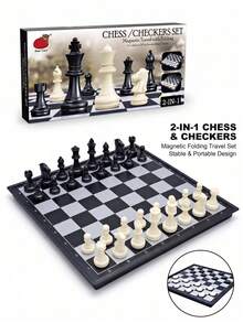 2-In-1 Magnetic Chess And Checkers Set - Portable Chess Set Folding Board Game - View 1
