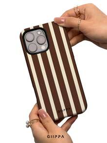 GIIPPA 1pc Brown Striped Pattern Design Phone 17 Pro Max Phone Case, Compatible With Phone 16 Pro Max, 15 Pro Max, 14 Pro Max, Korean-Style High-End Fashion Fun Phone Case, Compatible With 11/12/13/14/15/16 Pro Max Plus, Elegant Design Suitable For Men And Women, Perfect Gift For Girlfriend On Christmas, Valentine's Day, Easter, Wedding Season And Birthday! - Multicolor - View 4