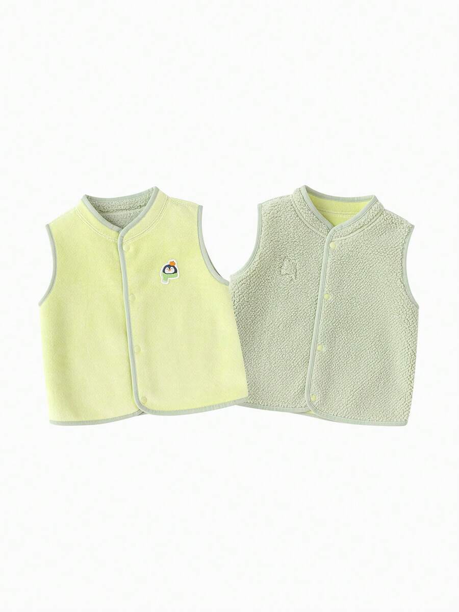 Balabala Infant Thickened Vest Jacket 2026 New Autumn/Winter Warm Inner Fleece Cute Cartoon Sleeveless Outerwear Soft And Comfortable For Toddlers - Yellow-green Hue - View 1