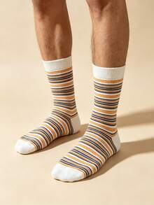 1 par/4 pares de calcetines a rayas de talla grande hasta la pantorrilla, anti-olor, casuales deportivos anti-fricción versátiles, adecuados para ocasiones de negocios, deportes y uso casual - Multicolor - Ver 7