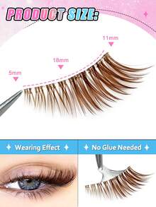 10 Pairs Brown Half-Length False Eyelashes, No Glue And Makeup Remover Needed, Transparent Band Cat Eye False Eyelashes, Natural Self-Adhesive False Eyelashes, Pre-Glued False Eyelashes, Reusable Self-Adhesive False Eyelashes, Lightweight Glue-Free False Eyelashes, Faux Mink False Eyelashes, Waterproof, No Glue Natural Strip False Eyelashes, 3/4 Corner False Eyelashes - Brown - View 5