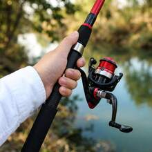 KecchKrezing 2.1m 2 piezas Juego de caña de pescar y carrete giratorio con bolsa de almacenamiento portátil y equipo de pesca completo, adecuado para principiantes que pescan en lagos y ríos - Rojo - Ver 3
