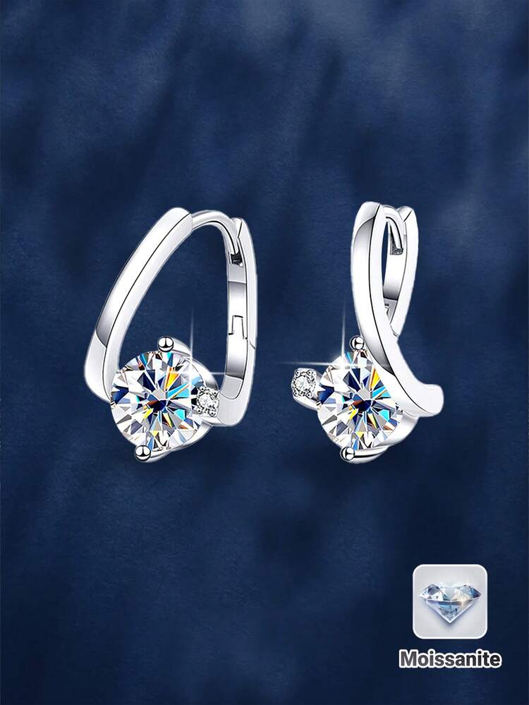 2件組高端時尚925純銀1克拉×2莫桑鑽耳環，適合女性日常佩戴、宴會、度假、情人節、母親節、生日、結婚週年珠寶禮物 - 銀色 - 查看 1