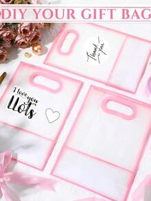 5pcs Transparent Gift Bags With Pink Trim And Satin Bow, Reusable Clear PVC Tote Bags, Suitable For Wedding, Bridal Shower, Birthday Gift Packaging, Elegant Gift Packaging, Suitable For Boutique Flower Display, 1pc - Multiple Styles - View 6