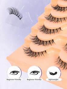 7 Pairs Cat Eye Style Transparent Stem Light Mist Natural False Eyelashes, Lightweight Soft Strip Lashes - Black - View 2