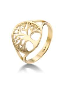 1pc Fashionable Stainless Steel Hollow Out Tree Decor Ring For Women For Daily Decoration - Gold - View 23