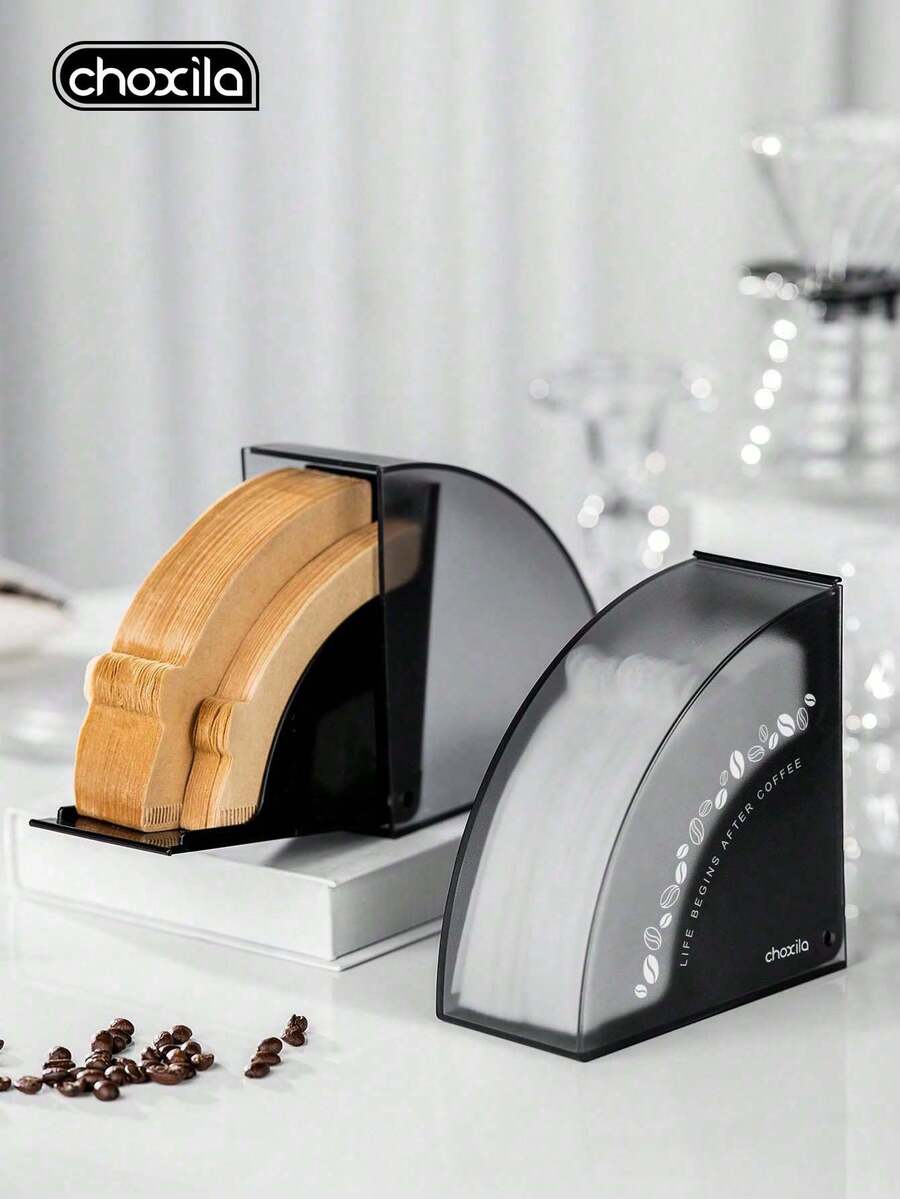 choxila 1pc Coffee Filter Paper Storage Box, Dust-Proof Filter Paper Organizer, Black V-Shaped Acrylic Coffee Filter Paper Container, Coffee Accessories, Suitable For V01/V02 Filter Paper Dispenser, Ideal For Coffee Shop/Home/Office Use - Filter Paper Box - View 1
