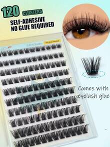 120 Clusters Glue-Free Self-Adhesive D Curl European & American Style Dense Segmented Eyelash Extensions DIY Fluffy Mink-Like 30D Waterproof Durable False Lashes For Daily Eye Makeup - 查看 3