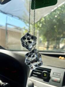1pc Creative Design Ice Cube Shaped Heart Shiny Dice Car Rearview Mirror Hanging Ornament, Cute Car Accessory Mirror Decoration, Car Interior Decor, Car Pendant, Car Ornament, Car Hanging Decor, Car Decoration - A - View 7
