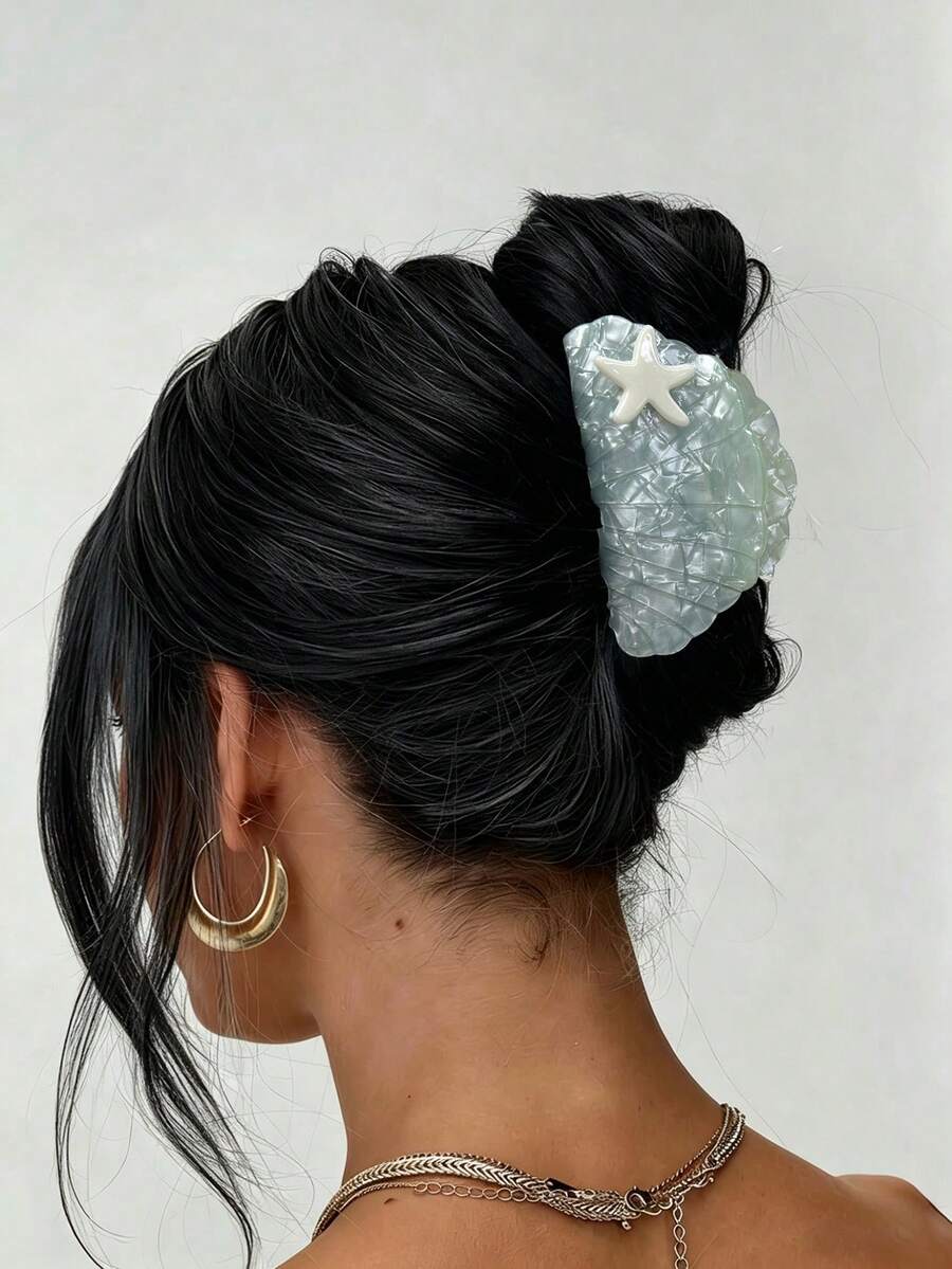 1Pc Ocean Style Shell Starfish Hair Claw, Beach Vacation Hair Claw Suitable For Beach/Vacation/Daily Wear - View 1