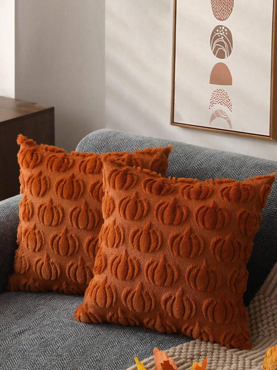 1pc/2pcs Maple Leaf Cushion, 18 X 18 Inch, Orange, Farmhouse Style, Decorative, Autumn Harvest Theme, Holiday, Synthetic Fur, Sofa, Bed Or Room - Burnt Orange - View 1