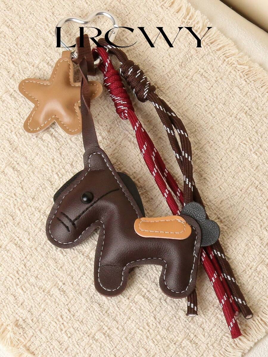 Women's Fashionable Personalized Coffee Color Star & Pony Rope Knot Bag Charm - Coffee - View 1