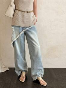 5cm 新款拼色極簡主義夾腳坡跟涼鞋 女款 2025夏季露趾高跟鞋 - 杏色 - 查看 5