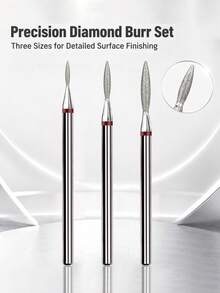 3 Sizes Flame Diamond Nail Drill Bits Professional Cuticle Remover Nail Shaping Buffing Burr For Manicure Pedicure Nail Art Tools - Red - View 7