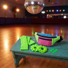 4pcs 80s/90s Style Neon Green Leggings, Holographic Bag, Headband Set, Suitable For Yoga, Party, Summer Activity Theme Party And More - Multicolor - View 7