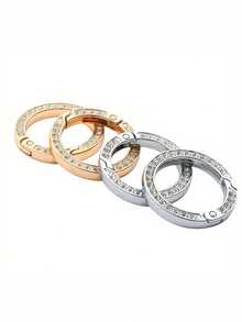 Travel Decorative Spring O-Ring Clip, Alloy Trigger Spring Buckle Keychain, Glossy Key Ring, Creative Keychain Decoration, Suitable For Wallet, Handbag, Key Chain And Bag Decoration; Zinc Alloy Rhinestone Spring Ring Open Ring DIY Jewelry Pendant - Multicolor - View 8