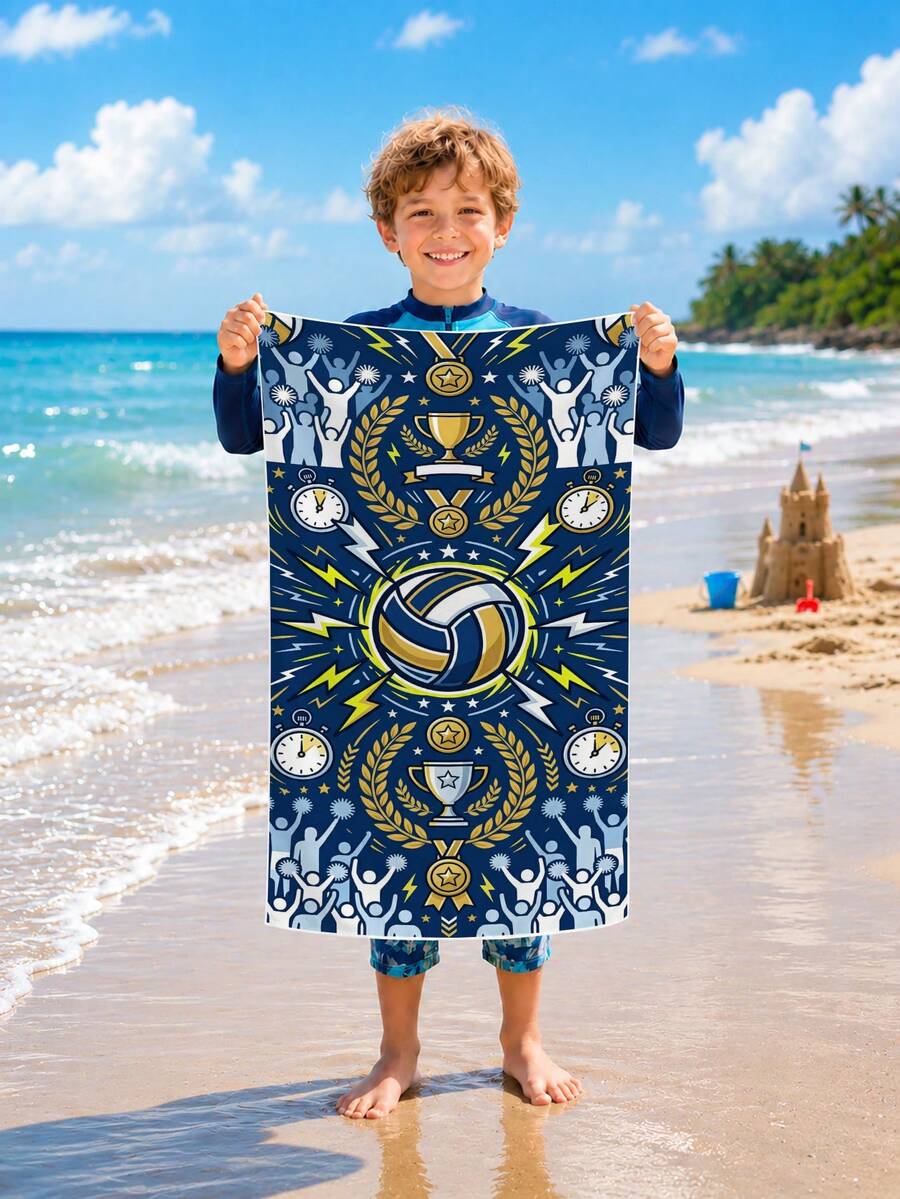 1 pieza Toalla de playa con tema de voleibol para niños, manta de playa extra grande de microfibra súper suave, toalla de baño súper absorbente, adecuada para viajes, piscina, buceo, surf, yoga, camping, disponible en varios tamaños, accesorios de playa para playa, piscina, viajes, camping, yoga - Multicolor - Ver 1