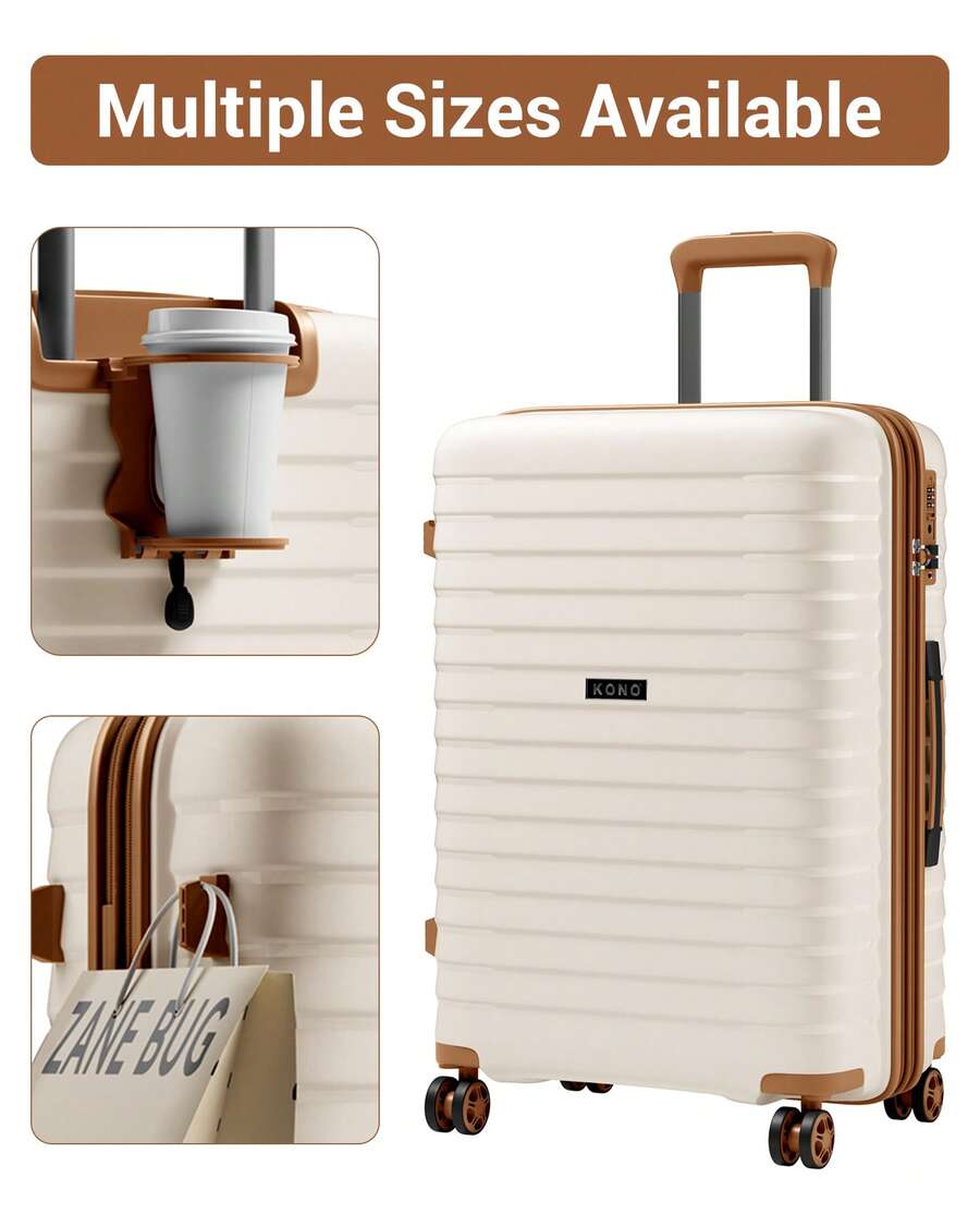 Carry On Suitcase Small 20 Inch Cabin Luggage Medium 24 Inch Large 28 Inch Ribbed PP Hardshell Expandable TSA Lock Cup Holder 3 Piece Luggage Set