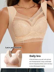6Pieces Women's Large Bra Gathered Soft Ice Silk Seamless Top Bra Lace No Wire Ring Summer Bra Tops Underwear, Bralettes For Women, Lingerie For Women - 彩色 - 查看 8