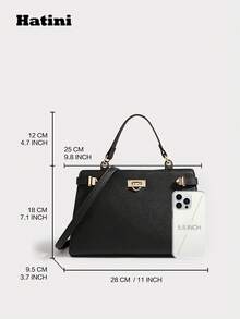 HATINI Niche Design Fashion Handbag, Versatile Orange Large Capacity Square Bag, Faux Leather Shoulder Bag Crossbody Bag, Detachable Strap. Versatile Women's Bag Suitable For Work, Commute, Date, Shopping, Casual, Vacation, Beach, Music Festival, Party, Wedding, School - Black - View 2