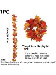 1PC Artificial Maple Leaf Vine For Home Decor, Party Decoration, Wedding Decoration, Dining Table Center Decoration, Living Room Decoration, Autumn Decoration, Valentine's Day, Halloween, Birthday Gifts, Graduation Ceremonies And Other Occasions. - Orange - View 3