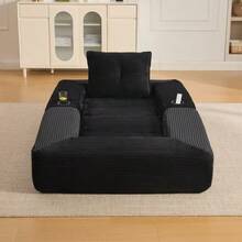 Folding Corduroy Sofa With High-Density Foam And Spring Core For Stable Seating, Side Pocket And Cup Holder, Armrest With Zip, Vacuum Packed, Easy Assembly, For Apartment And Living Room. - 黑色 - 查看 7