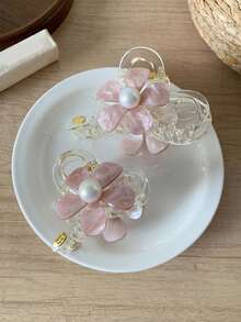 topshiny 1pc Elegant Transparent Flower Hair Claw Clip, Large Acetate Pearl Hair Clip, French Style Updo Hair Accessory For Women - Multicolor - View 7