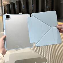 適用於 iPad 11 代 A16 時尚 Y 型折疊平板保護殼，高透明壓克力背板，可自定義 DIY，防震全包防摔，PU 皮革，相容 iPad Air 11、9 代 10.2 吋、8 代 10.2 吋、Pro 11、10 代平板保護殼 - 天藍 - 查看 6