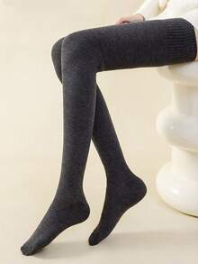 1 Pair Women's Autumn Over-The-Knee High Thigh Socks, Non-Slip Leg-Hugging Long Socks, Solid Color Calf Socks - Multicolor - View 8