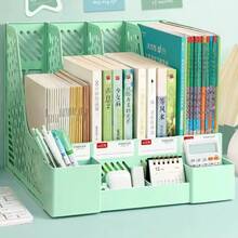 4 Colours4 Grid Multi-Functional Hollow Plastic File Organizer With Pen Storage Slots, Large Capacity A4 Document Magazine Desktop Storage Rack, Macaron Color Desk Paper Holder For Office Student Study Stationery - File Basket - View 1