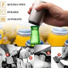 2PCS Automatic Bottle Opener With Magnetic Cap, Stainless Steel One-Handed Lid Opening Spring Loaded Push&Pop For Kitchen Home Restaurant Household Utensils Restaurant Accessories Gift - Silver - View 5