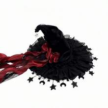 Halloween Witch Hat Gothic Wizard Hat Headwear With Detachable Bow - Red - View 7