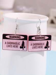 1對獨特趣味古怪精緻勵志優雅標語「A SHOPAHOLIC LIVES HERE」壓克力耳環 女款日常佩戴飾品 - 彩色 - 查看 3