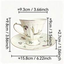 1 Set 2pcs 200ml European Vintage Pastoral Style Insect Pattern Gold Rim Coffee Cup & Saucer Set, Exquisite Tea Set For Hotel, Home, Afternoon Tea, Holiday Gift - Apricot - View 3