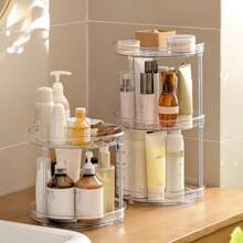 1pc Transparent Double Layer Storage Rack - Rotating Spice Rack Turntable Suitable For Kitchen Cabinets, Countertops, Bathrooms Or Dining Tables. Rotating Carousel Rack For Countertop And Food Cabinet Storage - Multicolor - View 5
