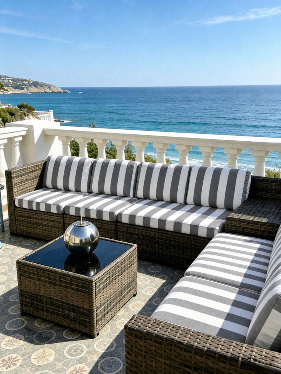 1pc Outdoor Summer Printed Shower Cap Style Sofa Cushion Cover, Fresh Striped Pattern, All-Season Universal Minimalist High Elastic Removable Washable Living Room Bedroom Home Decor Sofa Slipcover