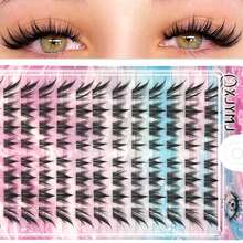 104 Clusters D Curl 3D Cartoon Style Fluffy Cluster Eyelash Extensions, Messy Lightweight Segmented Single Cluster False Lashes, Black Thin Stem Flexible And Durable, Easy DIY Wear, Voluminous And Curly, Home Application, Enhance Anime Eye Makeup Effect - D - View 10