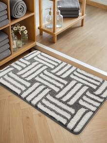 1pc Bathroom Rug Mat, Flocked Soft Comfortable Foot Feel, Geometric Color Block Design, TPR Non-Slip Backing, Suitable For Kitchen, Outdoor, Indoor, Hallway, Bedroom, Living Room, Bedside, Machine Washable Easy To Clean, Bathroom Decor Rug - Multicolor - View 4