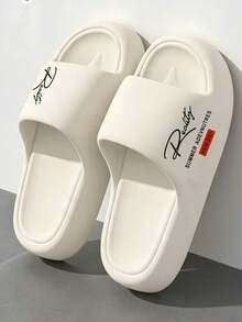 Fashionable New Women's Slippers, Creative Letter Design On The Side, Unisex Couple Style Home Slippers, Suitable For Beach/Indoor/Outdoor Sports/Poolside, Comfortable For Long Wear, Casual And Versatile Style - White - View 1